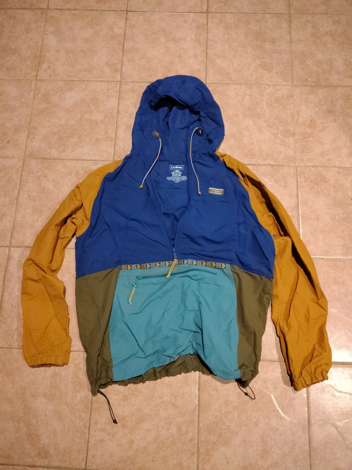 LL Bean Men's Mountain Classic Anorak Poncho Waterproof, Blue, Size Large Tall