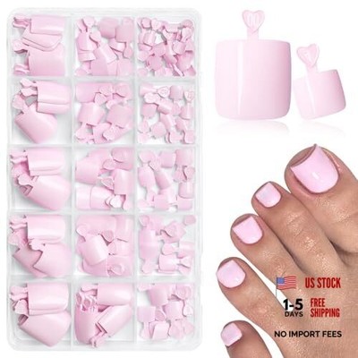 160pcs Pink Press on Toenails for Women, Full Cover Fake Toe Nail Light Pink