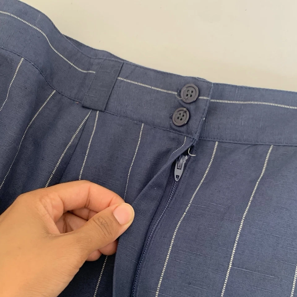 Vintage Deadstock Jaclyn Smith Midi Skirt Women 16 Linen Navy Pinstripe Career - Image 4 of 4