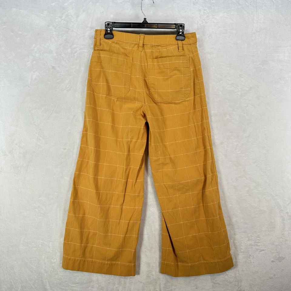 Madewell Pants Womens 28 Mustard Emmett Windowpane Plaid Wide Leg Crop - Image 3 of 4