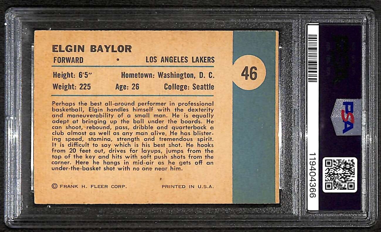 1961 Fleer #46 Elgin Baylor HOF IA PSA 4 VGEX C100360 view 2