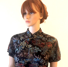 Vintage Peony Shanghai Elegant Silky Cheongsam Asian Maxi Sheath Dress 38 S/M