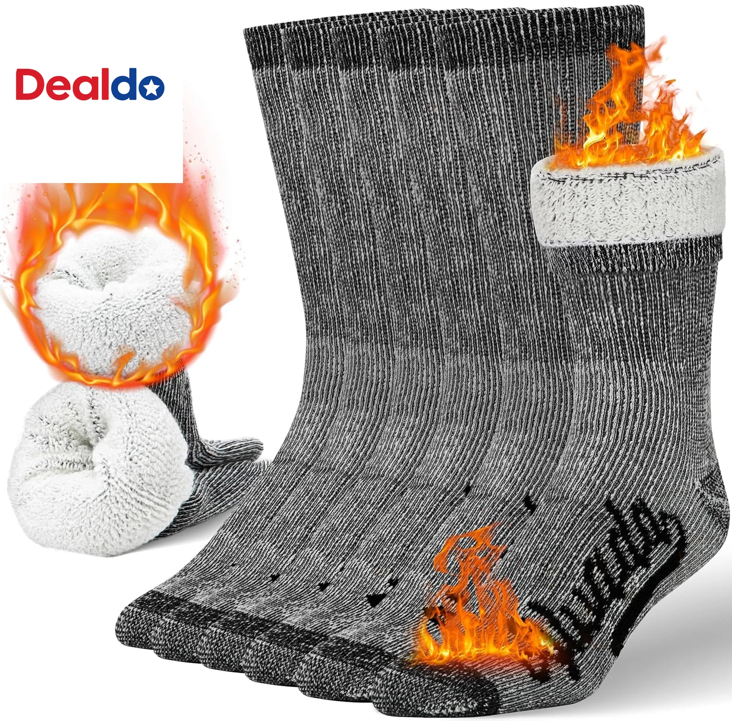 Merino Wool Hiking Socks Thermal Warm Crew Winter Boot Sock for Men & Women 3 Pa