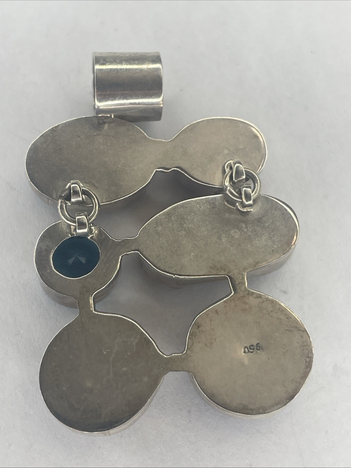 Large Solid 950 Silver Multi-Stone Pendant 19g - image 2