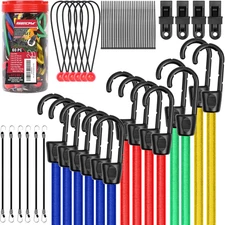 60-Piece Bungee Cords Assorted Sizes - 10" 18" 24" 32" 40" Bungee Cords with Hoo