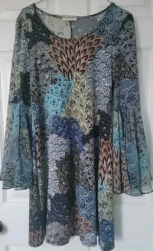 VETEMENTS Abito a tubino boho EEUC taglia M PRELUDE stampa paisley maniche svolazzanti