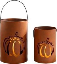 Glitzhome 2 Pcs Farmhouse Fall Lanterns Thanksgiving Set of 2 Buckets 