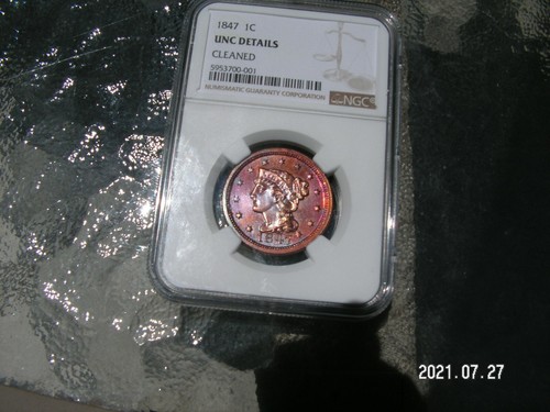 1847 Large Cent NGC MS Spectacular Color With Fantastic Eye Appeal - Picture 10 of 13