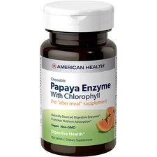 American Health Papaya Enzyme w/ Chlorophyll,After Meal,100 Chewable Vegan Tabs