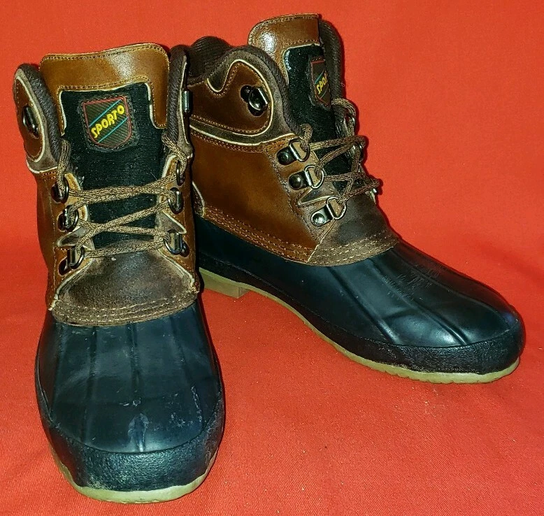 Sporto Duck Boots Women s 7M Dark Rubber Bottoms Brown Leather 6