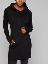 ATHLETA WOMEN'S BLACK THUMBHOLES LONG SLEEVE HAYES HOODIE DRESS Sz S
