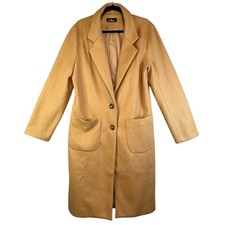 Lulu's Womens Style Squad Wool Blend Size Xl Tan Two Button Long Trench Coat