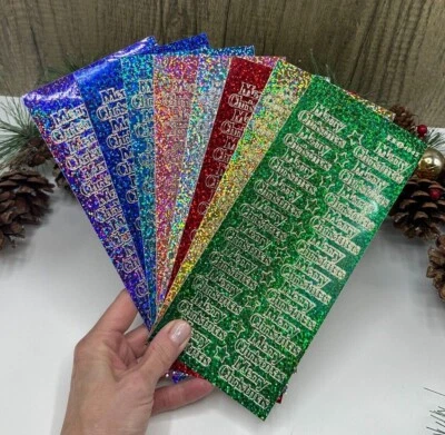 Merry Christmas peel off sticker gold red silver green holographic sparkly cards