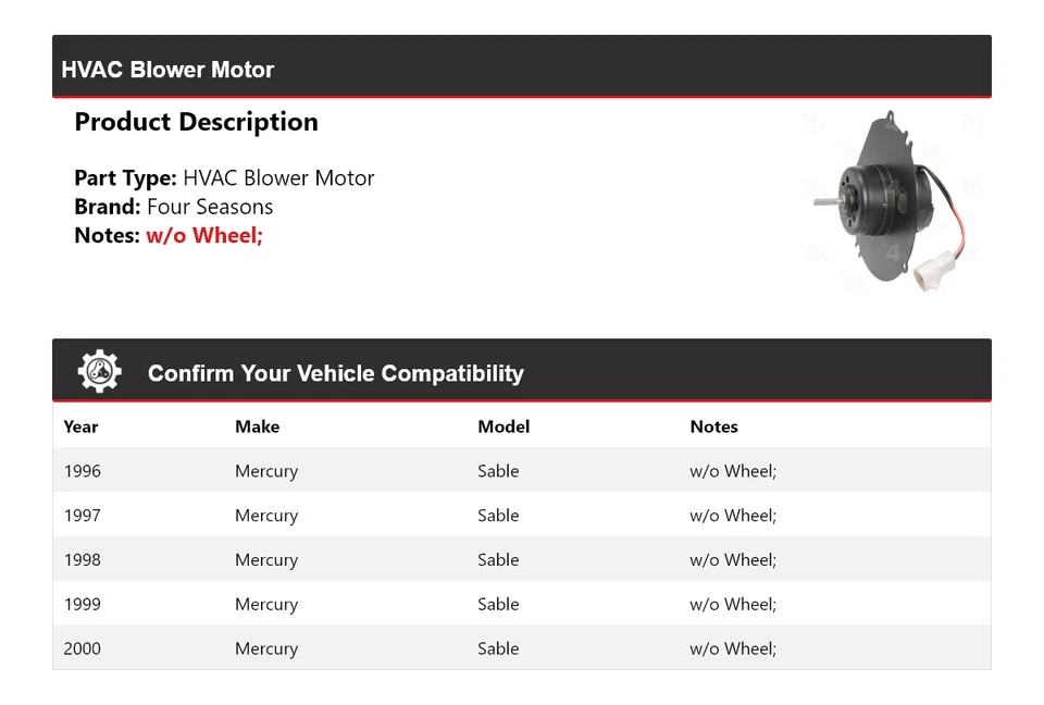Motor de soprador AVAC Mercury Sable 1996-2000 4 estações 1997 1998 1999 - Imagem 2 de 4