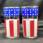 Highball Drinking Glass PAIR (2) Federal Vintage American Flag USA 4th of July
