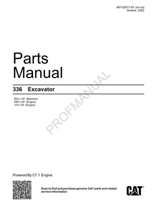 Caterpillar Cat 336 Excavator Parts Catalog Manual ser J7A1-Up D8X1-Up RDL1-Up