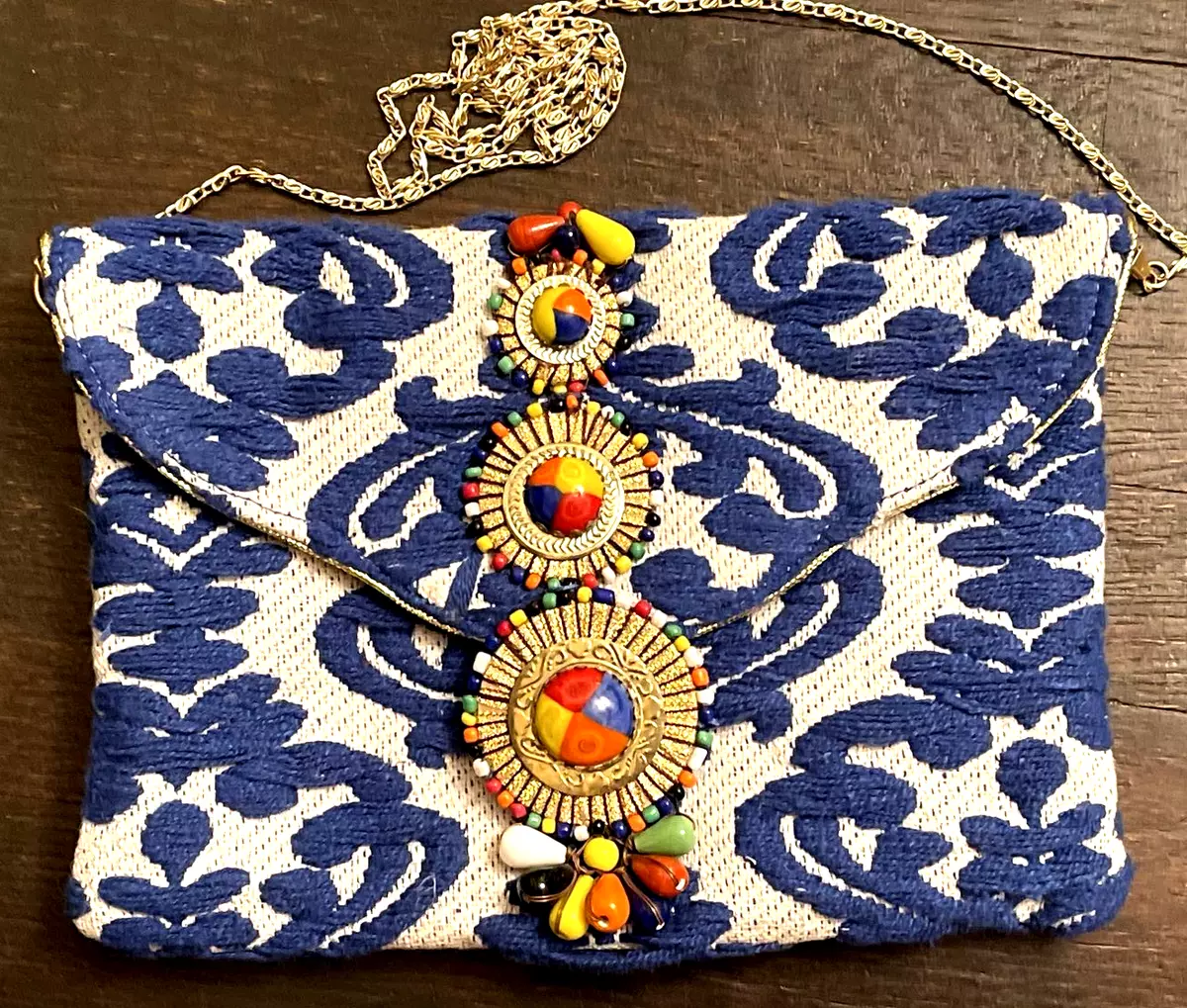 Steve Madden ZADA ENVELOPE PURSE HANDBAG CLUTCH COLORFUL CABOCHONS BEADS