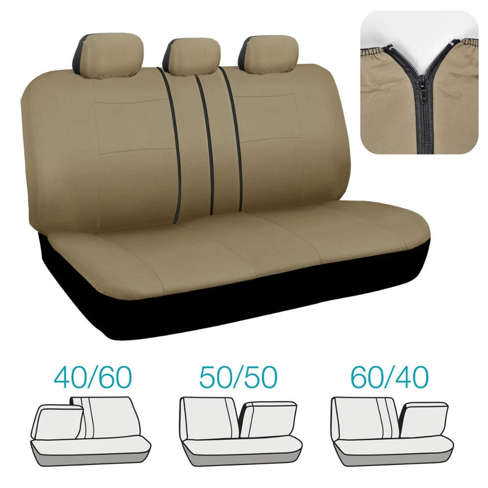 Juego de fundas de asiento de coche todo beige con 4 alfombrillas acolchadas para interior de coche Foto 4 de 4