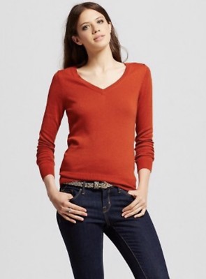 WOMENS Orange/Brown V-NECK LONG SLEEVE 