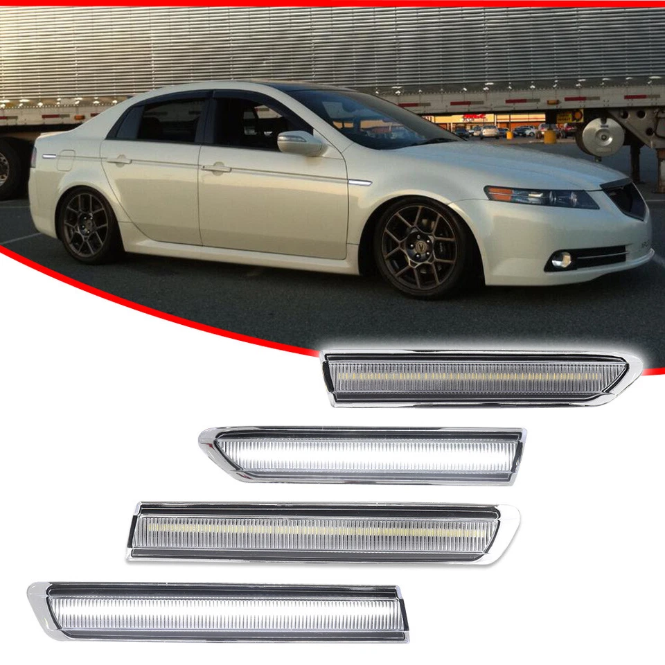 Luces de señalización laterales LED blancas delanteras + traseras transparentes para Acura TL 2004-2008 4 PIEZAS Foto 3 de 4