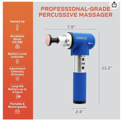 Super Quiet Professional Sonic LX Percussion Massage Gun Red - 9 Speeds 7 Attachments Limitless Usage, Powerful Deep Tissue Muscle Massager For Athlete Recovery And Chiropractic Therapy - Upgraded - View #4