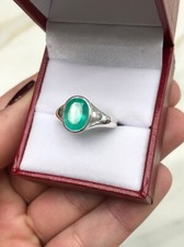 1.50Cts Oval Cut Natural Green Emerald Men's Engagement Ring Real 950 Platinum