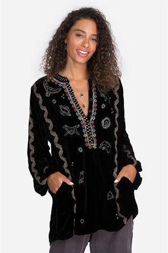 JOHNNY WAS LYRA SILK BLEND EMBROIDERED BLACK VELVET FEEL TUNIC SIZE X/SMALL-$345 - Picture 6 of 11