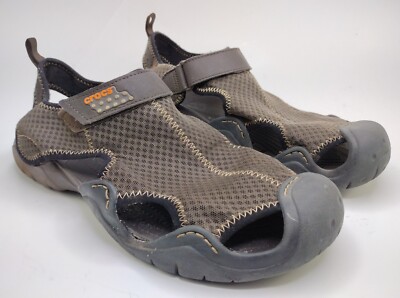 CROCS 15041 Brown SwiftWater Mesh Fisherman Deck Sandals Water Shoes Men’s  Sz 13