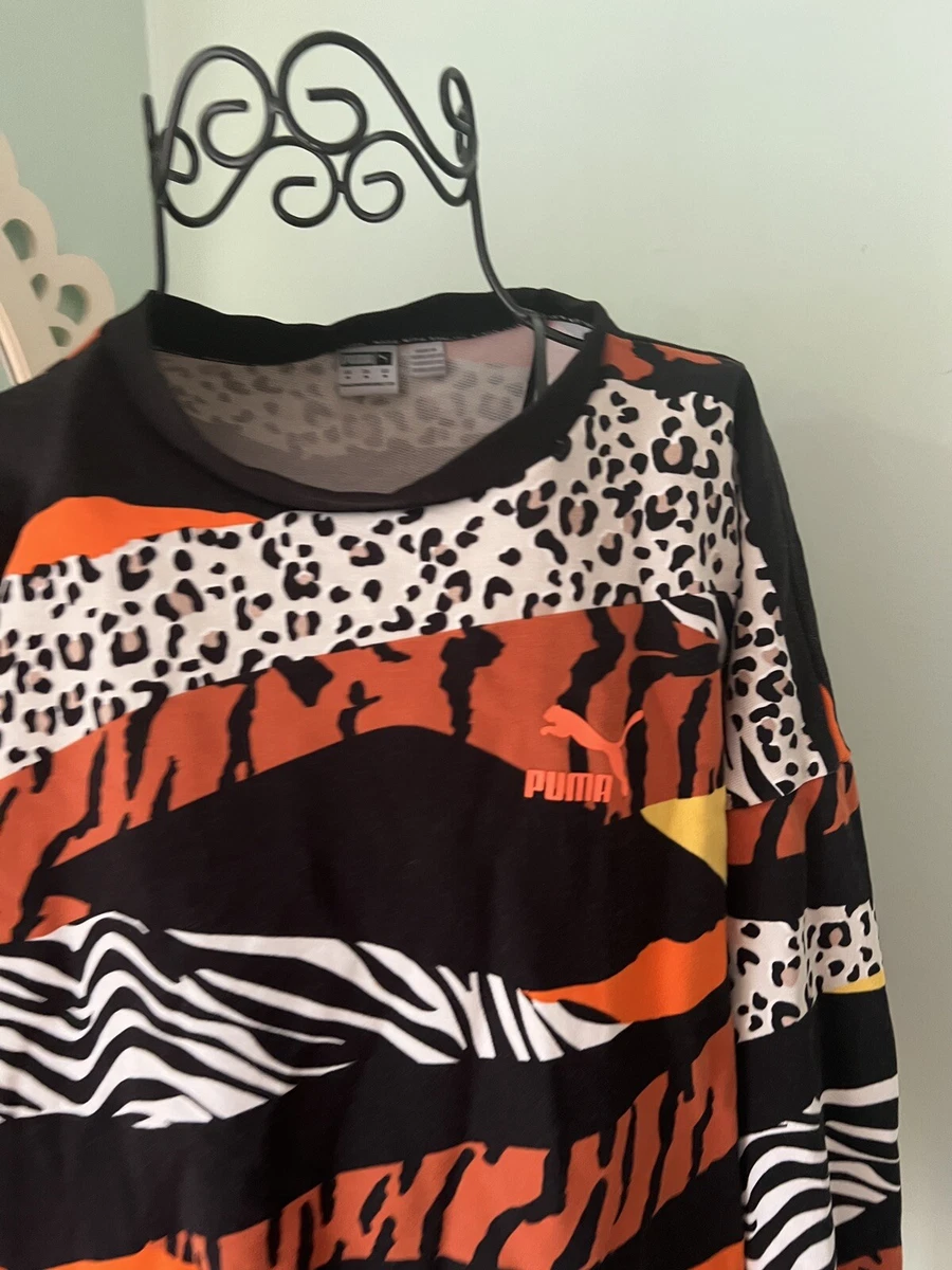 PUMA M crew neck animal print crew neck pullover sweatshirt orange zig zag