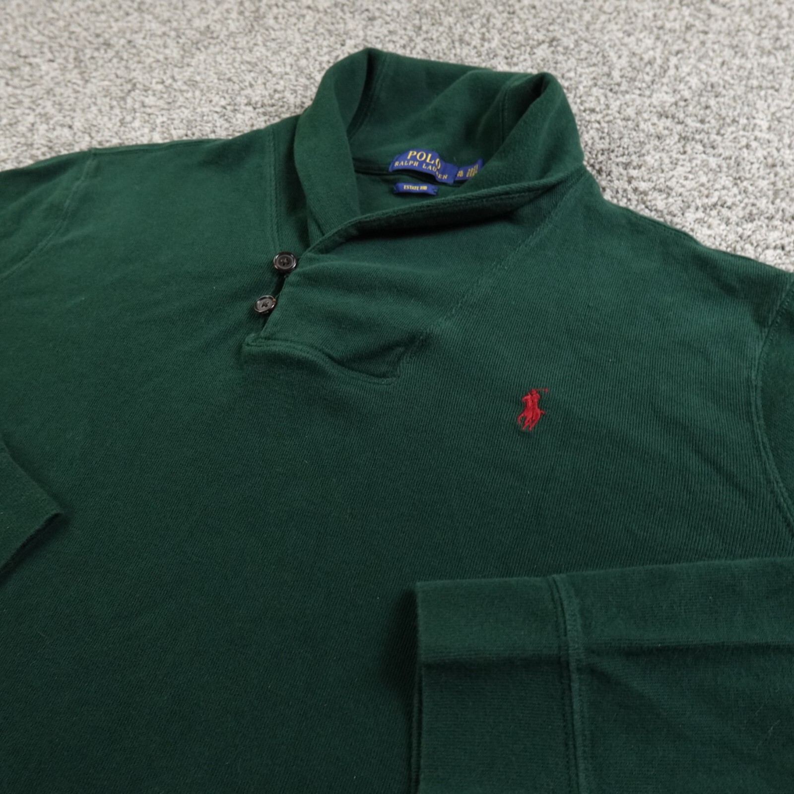 Ralph Lauren Polo Maglione Uomo XL Verde Pony Scialle Pullover Felpa Preppy