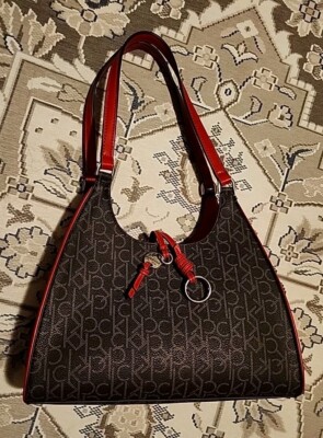 Calvin Klein Red Monogram Shoulder Bag With Charms Logos NWOT