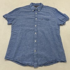 Tommy Hilfiger Shirt Mens Extra Large Blue Linen Custom Fit Coupe Sur Mesure