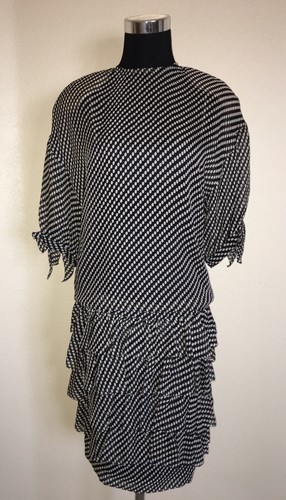 ALBERT NIPPON Vintage Silk Polka Dot Dress Dropped Waist Ruffled Skirt SZ 6 NEW