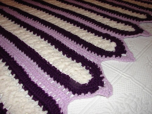 NEW Handcrafted Crochet Afghan Throw Blanket that is striped purples and white - Picture 6 of 6