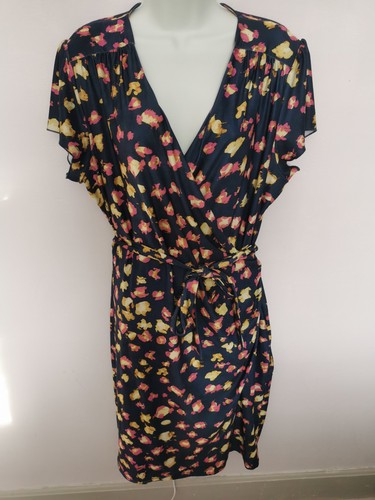Uttam Boutique 16 Stretch Wrap Dress Blue Yellow Pink Animal Print - Bild 2 von 10