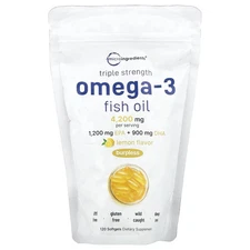 Triple Strength Omega-3 Fish Oil, Lemon, 120 Softgels (1,400 mg per Softgel)