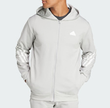 adidas Hoodie Mens - Full Zip Hoody Grey - 3 Stripes Future Icons - All Sizes