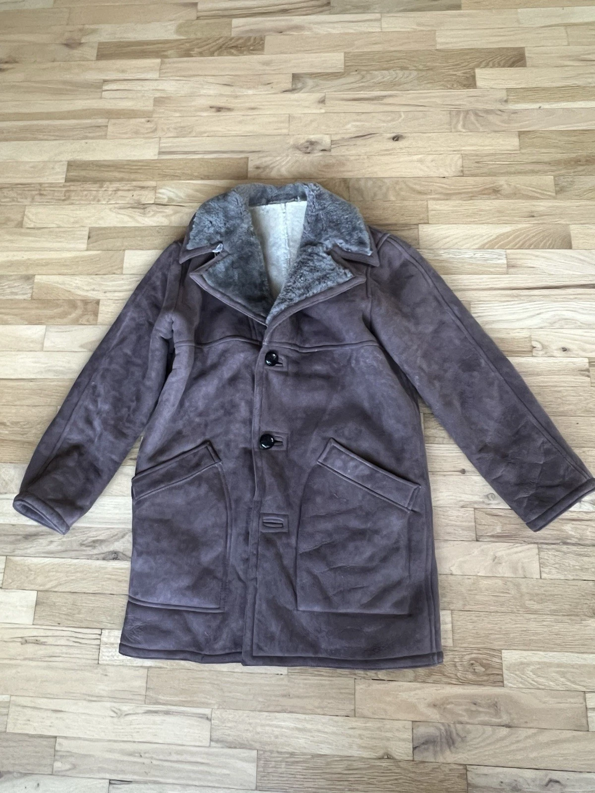 Vintage Norm Thompson Sheepskin Shearling Leather Coat 36 Large Brown Jacket image 1