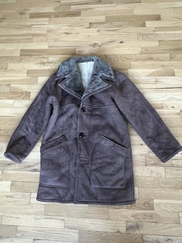 Vintage Norm Thompson Sheepskin Shearling Leather Coat 36 Large Brown Jacket video thumbnail