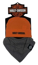 Harley-Davidson Baby Boys' 2 Pack Newborn Beanie Handkerchief Set, Gray/Orange