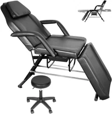 Adjustable Massage Chair w/Stool,Portable Tattoo Chair,Facial Bed Table for Spa