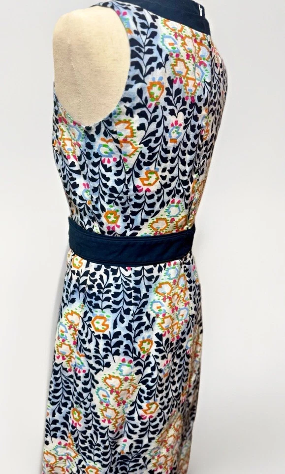 Vestido recto Tory Burch Melanie estampado azul naranja multicolor sin mangas, talla 4 Foto 3 de 4