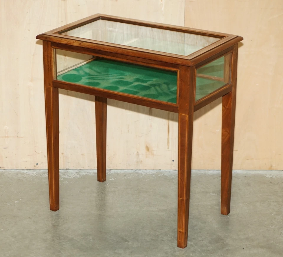 ANTIGUA VITRINA DE VIDRIO DE CAOBA EDUARDIANA MESA AUXILIAR PARA BARATIJAS ETC Foto 2 de 4