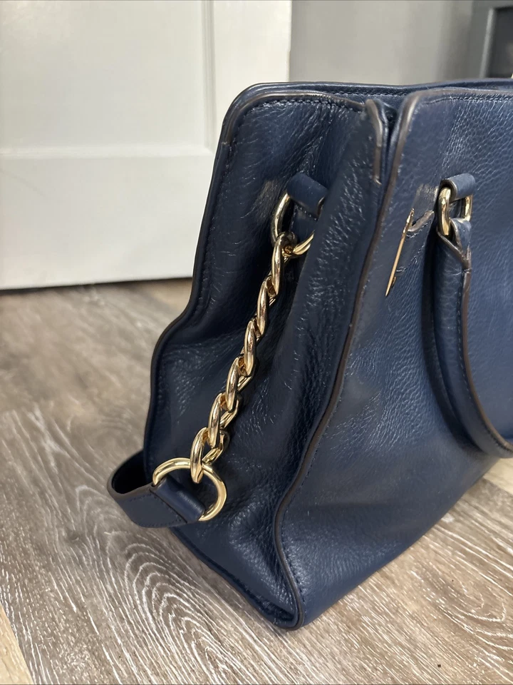 Bolsa tote satchel/ombro Michael Kors Hamilton East West couro azul - Imagem 4 de 4