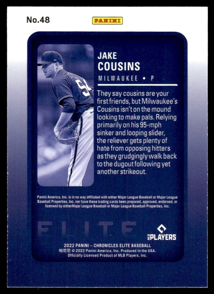 2022 Panini Chronicles Elite Jake Cousins Milwaukee Brewers #48 - Image 2 of 2