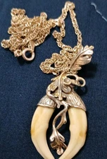 sterling silver chain and pendant with Two wolf fangs.