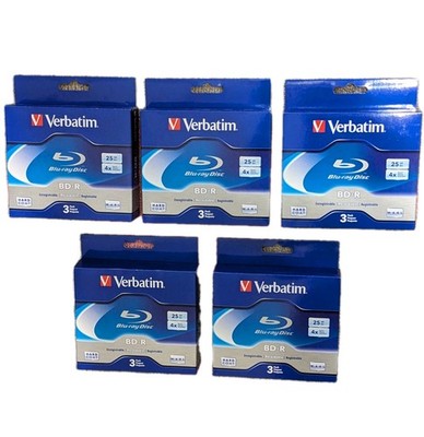 15-Pack Verbatim 25GB 4X BD-R Blu-ray Recordable Jewel Case Discs Spindle NEW 