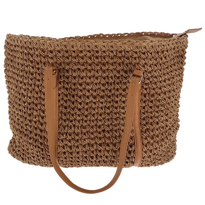 Equilibrium Tan Woven Tote Bag Large Crochet Beach Holiday Shopper Handbag