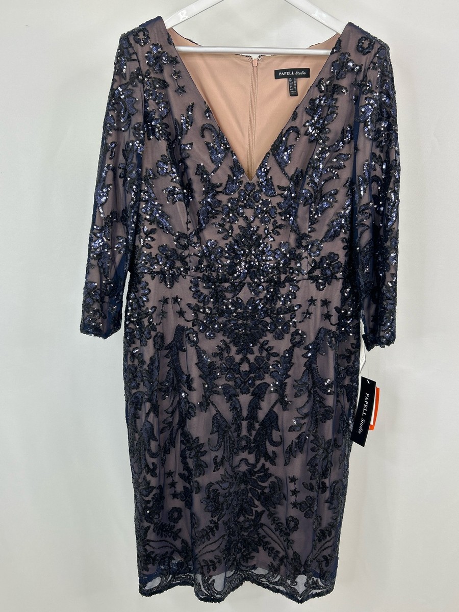 PAPELL STUDIO Sequin Mesh Sheath Dress NWT SZ 18 Navy Women Lined Stretch Floral | eBay PAPELL STUDIO Sequin Mesh Sheath Dress NWT SZ 18 Navy Women Lined Stretch Floral | eBay