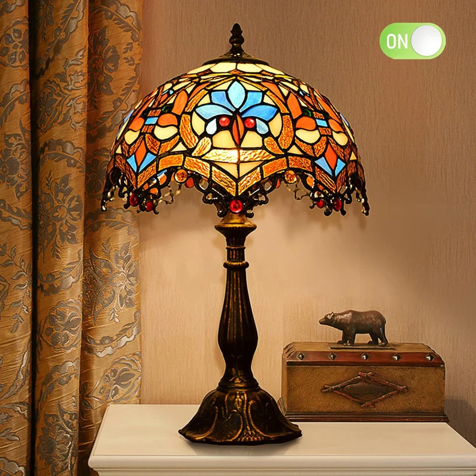 Lampada Da Tavolo in Stile Tiffany 12" Paralumi in Vetro Colorato Lampada Da Com - Immagine 2 di 4